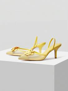 MOTF PREMIUM GIÀY CAO GÓT MŨI NHỎ TRANG TRÍ HOA - Màu vàng - Xem 3