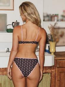 SHEIN Swim Mod 女士波尔卡圆点浅粉色荷叶边硬杯可爱别致比基尼套装 - 彩色 - 查看 4