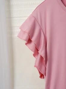 Set de pijama de 2 piezas para mujer con blusa de unicolor rosa de manga corta y pantalones 3/4 impresos con flores