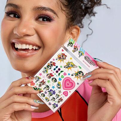 THE POWERPUFF GIRLS X SHEIN Nhãn dán trang trí họa tiết hoa, bong bóng, hoa mao lương, có thể cắt và dán nhiều lớp tùy ý, có thể dùng để trang trí móng tay, cốc, văn phòng phẩm, sổ kế hoạch, v.v., cho phép bạn trang trí bất kỳ nơi nào bạn thích, phù hợp cho phụ nữ, trẻ em gái, hoa, bong bóng, hoa mao lương, tình yêu, tình bạn