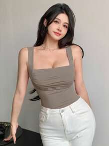 DAZY Women's Summer Sexy & Elegant Loose Strap With Chest Ruching Design Camisole Top