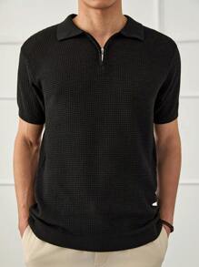 RueChic Polo à demi-zip standard à texture unie pour hommes