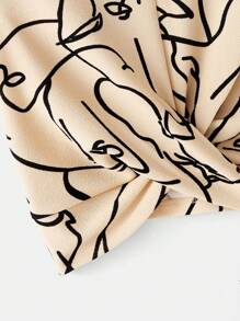 SHEIN LUNE Casual Abstract Print Twist Short Sleeve T-Shirt - Khaki - View 3