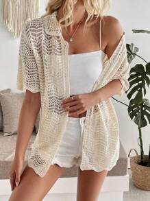 Pariaura Cárdigan de punto casual francés para primavera y verano, con diseño hueco, una pieza de vestir versátil y de moda