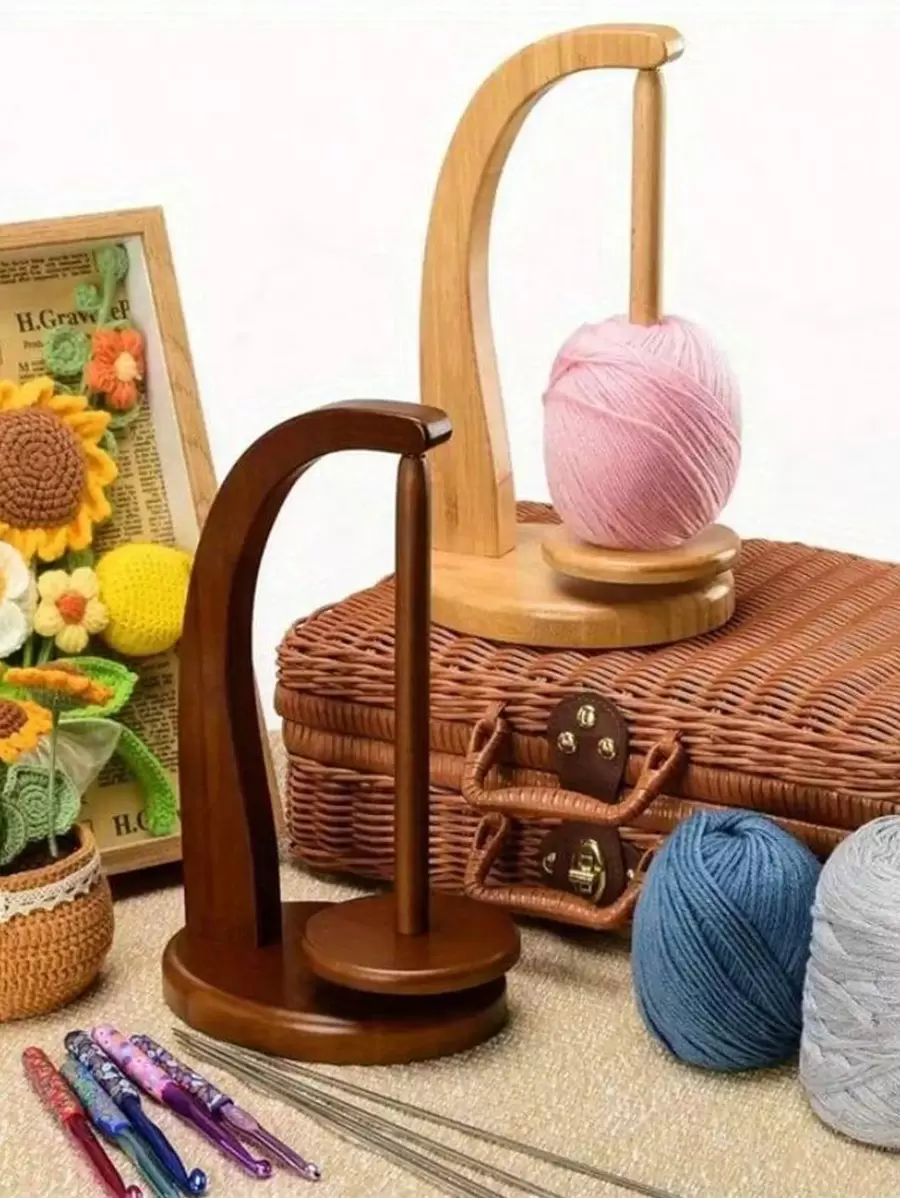 1pc Wooden Yarn Holder For Knitting Crochet, Rotatable Yarn Holder With Twirling, Mechanism Spinning Yarn Holder For Knitting, Prevent Yarn Tangling & Winding, DIY Craft Knitting Supplies,Yarn Holder Gift For Knitting Craft Lovers Accessories Supplies