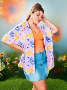 SHEIN X Care Bears Plus Size Summer Casual Bear Print Short Sleeve Shirt - Purple - View 5