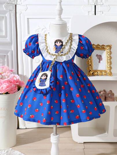 SHEIN 女宝宝简约圆领短袖休闲连衣裙，适合夏季