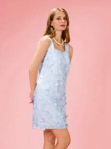 SHE(IN) BRASIL PREMIUM Vestido curto com aplicações floral de renda - Azul - Visão 6