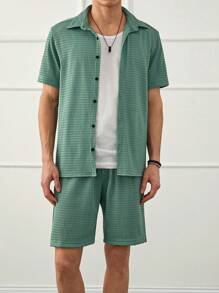 RueChic Men Textured Fabric Regular Shirt Set - Mint Blue - View 4