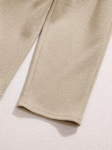 SHEIN 2pcs Boys Casual Loose Collar Short Sleeve Polo Shirt & Pants Set - Khaki - View 5