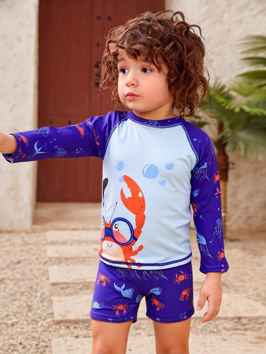 Young Boy Printed Sporty Swimsuit Set - Multicolor - View 1