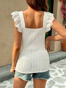 SHEIN Ruffled Square Neck Fitted Solid Maternity T-Shirt Spring Women's Clothing - Black and White - View 2