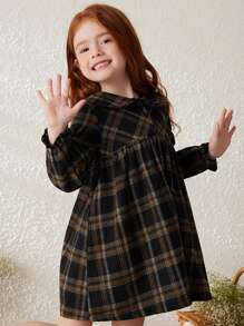 Blossori 女童休闲格子灯笼袖连衣裙，春/秋 - 黑色 - 查看 3