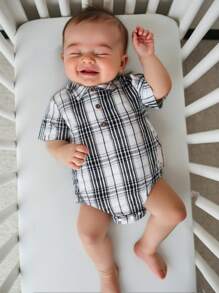 SHEIN Baby Jungen bunte karierte Kragen Kurzarm Lässig Bodysuit - Verschiedenfarbig - Übersicht 4