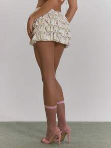 MUSERA Ditsy Floral Layered Chiffon Mini Skirt Easter Summer Vacation Cute Casual Dainty Fields Fall Autumn Winter Holiday - Multicolor - View 4