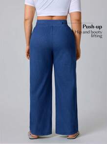 SHEIN Essnce Cross Waist Casual Versatile High Stretch Knit Baggy Jeans - Dark Wash - View 8