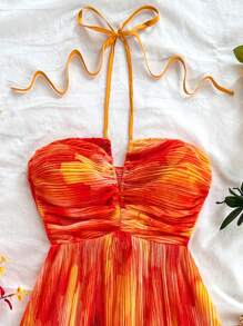 Soleia Women's Summer Beach Vacation Tie-Dye A-Line Flowy Halter Mini Dress, Sexy And Cute For Lunch, Party, Date, Valentine's Day,Sun Dress - Multicolor - View 3