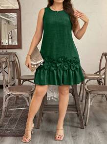 EMERY ROSE Vestido recto con vuelo y flores 3D sin mangas para tallas grandes - Verde - Ver 6