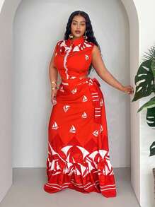 Slaydiva Slayr Plus Size Holiday & Elegant & Sexy Koszula kołnierzyk Bez rękawów Dopasowana góra i Spódnica Bodycon Spódnica Wiosenna/Lato