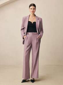 BizChic 女士紫色长袖开襟西装外套办公室西装外套春夏日常通勤服装简约百搭 - 淺灰紫 - 查看 1