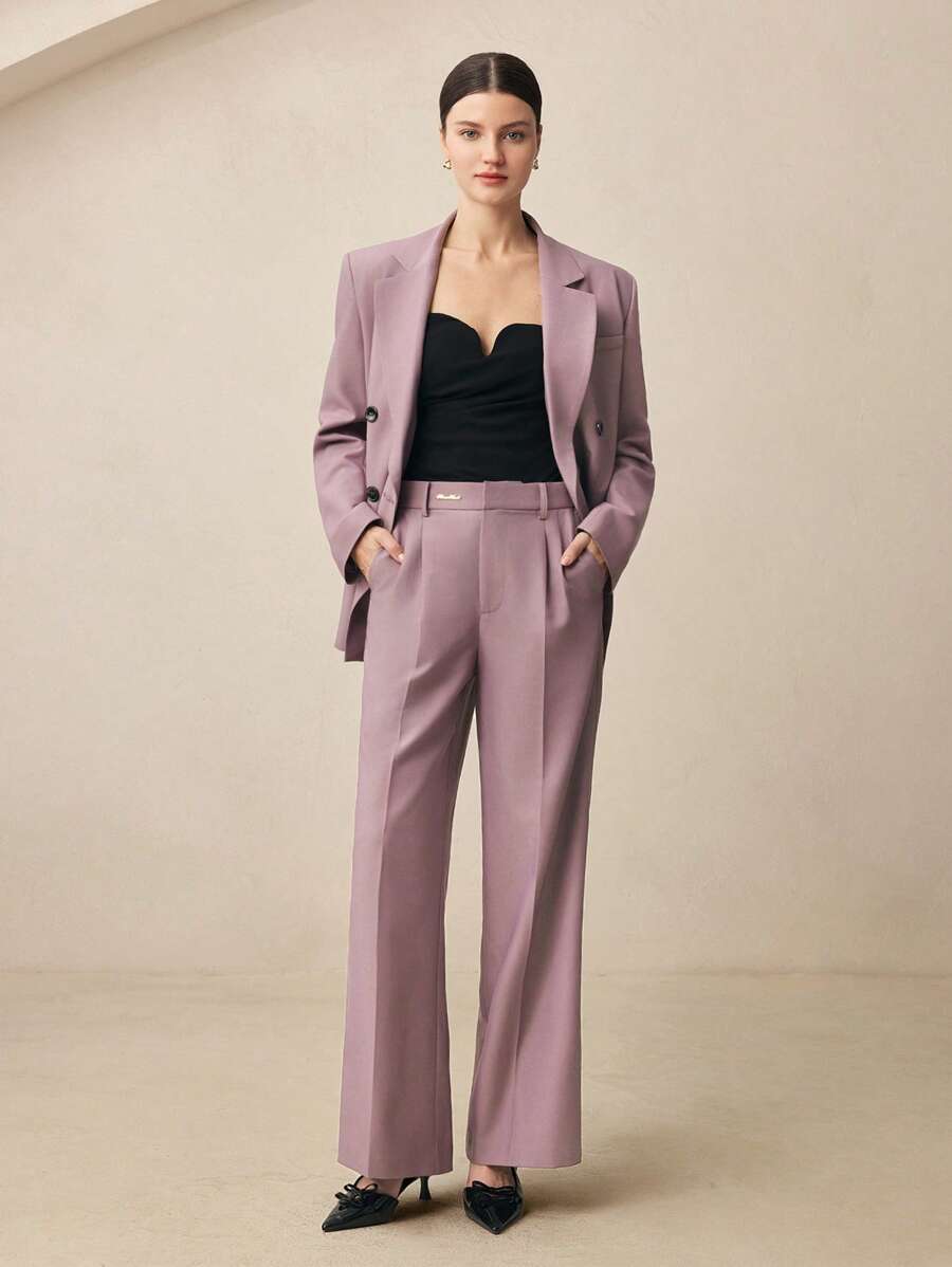 BizChic 女士紫色长袖开襟西装外套办公室西装外套春夏日常通勤服装简约百搭 - 淺灰紫 - 查看 1