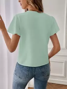 SHEIN Essnce Áo sơ mi công sở cổ khoét màu trơn đơn giản cho nữ - Màu xanh Bạc hà - Xem 2