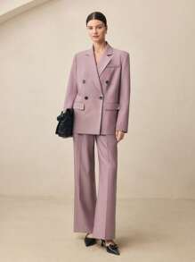 BizChic 女士紫色长袖开襟西装外套办公室西装外套春夏日常通勤服装简约百搭 - 淺灰紫 - 查看 2