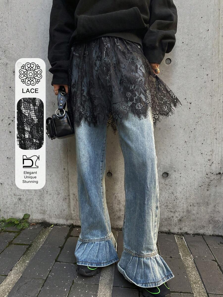 DAZY 少女蕾丝裙 - 黑色 - 查看 1