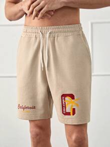 RueChic Men Summer Letter Printed Regular Short - Beige - View 6