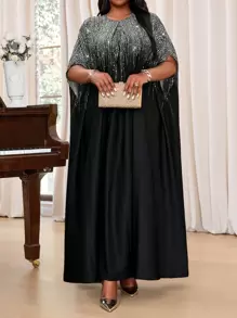 SHEIN Lady Robe Caftan à manches courtes, encolure encochée, colorée, tissée, élégante pour les fêtes, les navettes et le bureau, adaptée aux saisons de printemps, d'été et d'automne - Argent - Voir 5