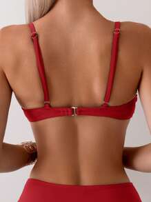 Swim Chiccia Women's Beach Vacation Solid Color Bikini Set For Summer - Red - View 7