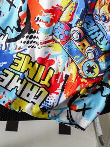 Cartoon Letter Print Round Neck Short Sleeve T-Shirt - White - View 7