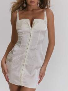 MUSERA Straps Fitted Embroidered Print Mini Dress For Spring Summer Winter - Apricot - View 2