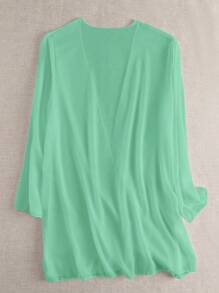 SHEIN Swim Women's Solid Color Loose Fit Long Sleeve Open Front Kimono Cover Up, Suitable For Vacation For Summer - Mint Green - View 2
