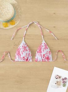 SHEIN Swim Printed Random Neck Halter Neck Swimwear Top, Simple & Fashionable, Suitable For Summer - Multicolor - View 1