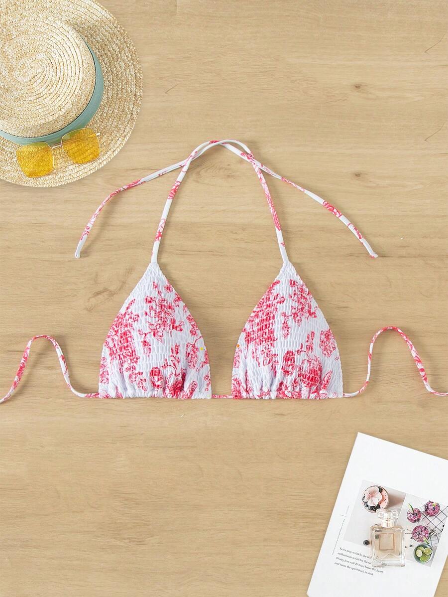 SHEIN Swim Printed Random Neck Halter Neck Swimwear Top, Simple & Fashionable, Suitable For Summer - Multicolor - View 1
