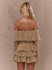 MISSGUIDED Váy Mini Xếp Ly Thanh Lịch Phong Cách Boho Lễ Hội Mùa Hè Bãi Biển Tiệc Khiêu Vũ Quấn Quanh Người Phồng Nếp Xẻ Tà Bên Hông Đồ Đi Biển Nghỉ Mát Thời Trang Mùa Xuân - Màu nâu  Mocha - Xem 2