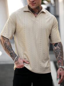 Manfinity Homme Áo thun polo nam tay ngắn vải họa tiết thường ngày đi làm - Màu be - Xem 6