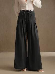 Anewsta Elaire 优雅现代老款休闲阔腿裤，商务休闲裤，适合女性春夏装 - 深灰色 - 查看 4