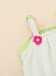 SHEIN 2pcs/Set Infant Girls' Casual & Elegant Cute 3D Floral Embroidery Bodysuit, Spring/Summer - Multicolor - View 4