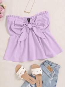 SHEIN LUNE Plus Size Women Summer Casual Solid Color Tube Top - Mauve Purple - View 1