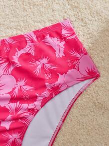 Swim Mod Plus Size Women's 3pcs Set Lovely Multi-Color Floral Print Halter Top, Skirt & Swimwear For Summer Beach Vacation - Multicolor - View 3