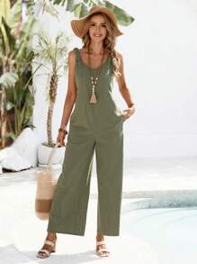 EMERY ROSE 女士纯色无袖圆领连体裤