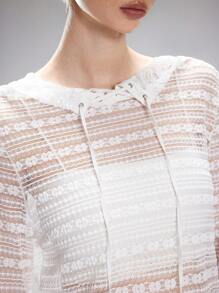 Coolane Damska bluza z kapturem na wiosnę i lato, festiwal, randka, koronka, kwiaty, biały - Morela - Zobacz 2