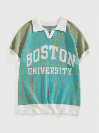 Prep Herren Frühlings/Sommer Gestrickter Lässig Kurzarm Strickpullover