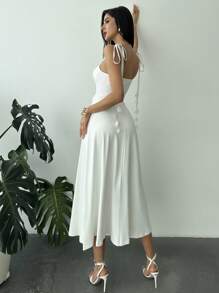 Firerie Vestido línea A con decoración floral blanca, elegante, minimalista, precioso y romántico con cintura alta, adecuado para uso diario, citas, fiestas, vacaciones