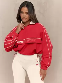MISSGUIDED 复古运动半拉链防风夹克运动休闲街头服饰高性能跑步训练春秋季外套套头衫运动时尚圣诞节 - 紅色 - 查看 2
