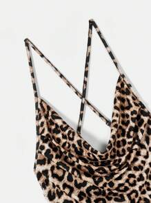 Maija Vestido de mujer con diseño de escote profundo, espalda cruzada ajustable y estampado de leopardo en la parte delantera y trasera, elegante y versátil, apropiado para principios de primavera y primavera