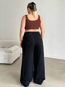 RueChic WOMEN PLUS SIZE HIGH WAIST RISE WIDELEG CUT BLACK WASH