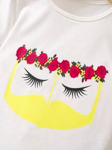 2pcs/Set Young Girl Floral Print Round Neck Short Sleeve T-Shirt And Pants, Casual Outfit